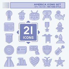 Icon Set America. related to Holiday symbol. two tone style. simple design illustration