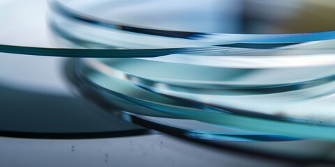 Naklejka premium extreme macro photo of clean polished glass, edges with light from four different colors, depth of field, blurred, dark blue and blue, blur background, natural colors, aspect ratio 2:1, banner,