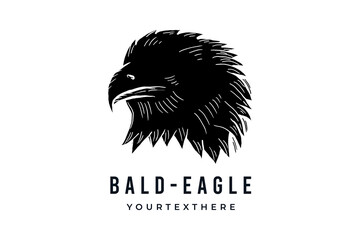 Bald eagle head bird, hand drawn silhouette drawing vector logo illustration