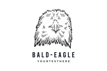 Bald eagle head bird, hand drawn line sketch drawing vector logo illustration