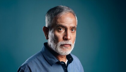 Fototapeta premium Close-Up Portrait of Sad Senior Man Against Blue Background