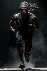 Fototapeta premium A man is running in the rain with his arms outstretched