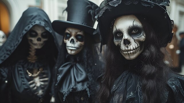 Monster’s Ball - Halloween costume party - spooky - scary - retro vibe - classical feel - black and white photo - retro style - skeleton - skull