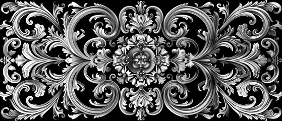victorian ornament grayscale on black background