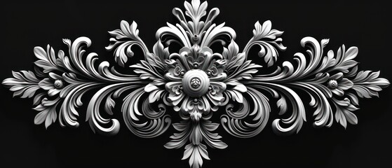 victorian ornament grayscale on black background