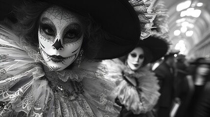 Monster&rsquo;s Ball - Halloween costume party - spooky - scary - retro vibe - classical feel - black and white photo - retro style - skeleton - skull