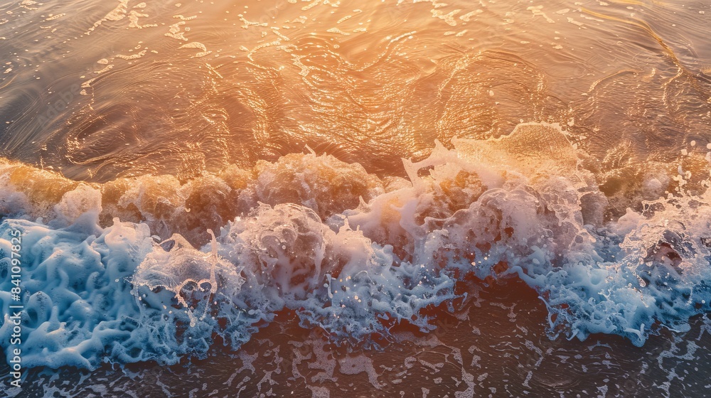 Wall mural waves hitting the beach at sunset, website banner and background