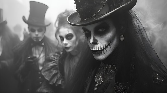 Monster’s Ball - Halloween costume party - spooky - scary - retro vibe - classical feel - black and white photo - retro style - skeleton - skull