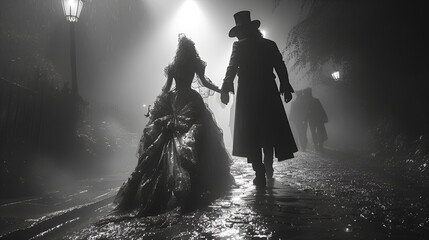 Monster’s Ball - Halloween costume party - spooky - scary - retro vibe - classical feel - black and white photo - retro style - silhouette 