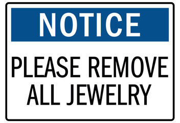 Metal detector sign please remove all jewelry