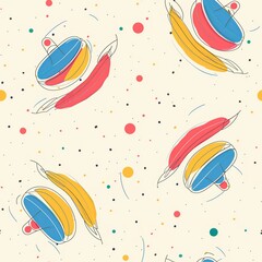 A simple yet detailed line drawing of a colorful spinning top, capturing the joy and nostalgia of traditional playtime. Minimal pattern banner wallpaper, simple background, Seamless,