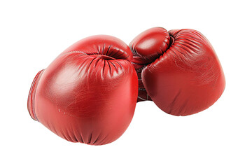 Close-up of two red boxing gloves isolated on white background, symbolizing sports, competition, and fitness in high-quality stock photo.