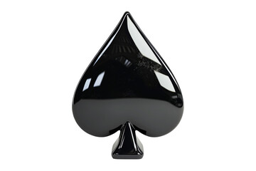 Glossy black spade symbol isolated on white background, representing the spade suit in playing cards, perfect for design and gaming projects.