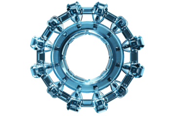 Futuristic metallic gear with intricate details, isolated on a white background. Perfect for technology and engineering concepts.