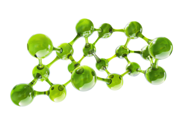 Green molecular structure on white background, depicting the interconnectedness of atoms, ideal for scientific and educational purposes.