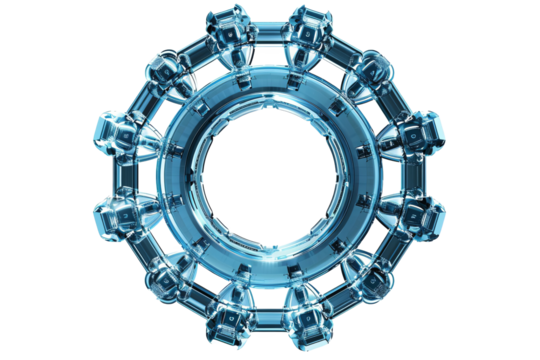 Futuristic metallic gear with intricate details, isolated on a white background. Perfect for technology and engineering concepts.