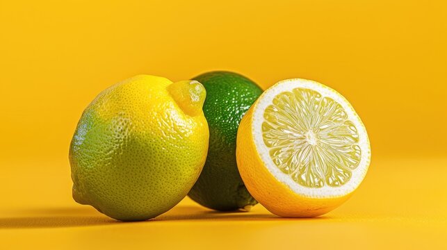 Natural Lemon and Lime on a Bright Background