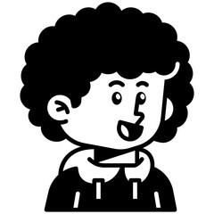 Curly Hair Man Black Fill Icon