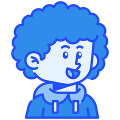 Curly Hair Man Blue Color Icon