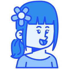 Girl with Ponytail Blue Color Icon