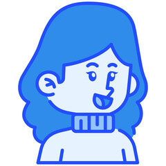 Long hair woman wearing sweater Blue Color Icon