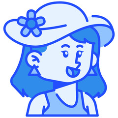 Woman With Sun Hat Blue Color Icon