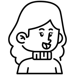 Long hair woman wearing sweater Line Icon