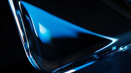 extreme macro photo of clean polished glass, edges with light from four different colors, depth of field, blurred, dark blue and blue, blur background, natural colors, aspect ratio 2:1, banner