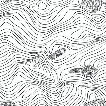 An abstract line drawing of a sea turtle swimming, with its shell and flippers depicted through a series of curved, interlocking lines that create a sense of fluid motion. Minimal pattern banner