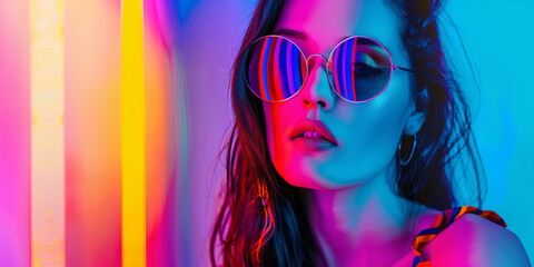 beautiful woman wearing round glasses, generative AI