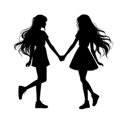 silhouette of two girls. two best friend silhouette for friendship day. two girls silhouette for  friendship day on transparent background. png