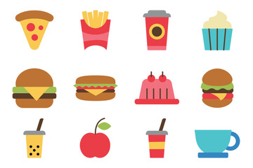 fast food flat icon set on background