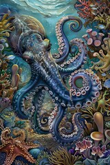 Obraz premium Beach Ocean Sea ,Turtle ,Octopus, Coastal, Whale, Seahorse 