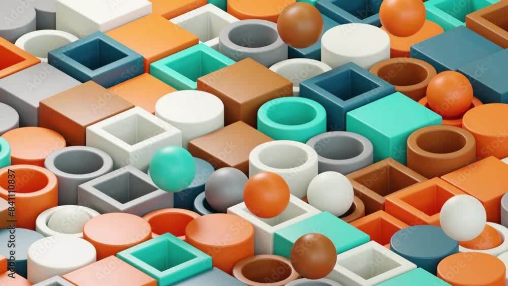 Poster colored geometric background, motion design 3d render looping animation
