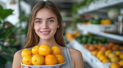 Obraz premium woman with fruits in the market