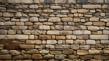 Obraz premium Ancient stone wall background with weathered and cracked bricks in closeup.