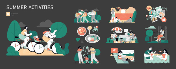 Summer Activities. Flat Vector Illustration