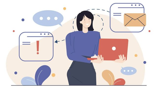 woman bring laptop with working illustration business animated illustration video