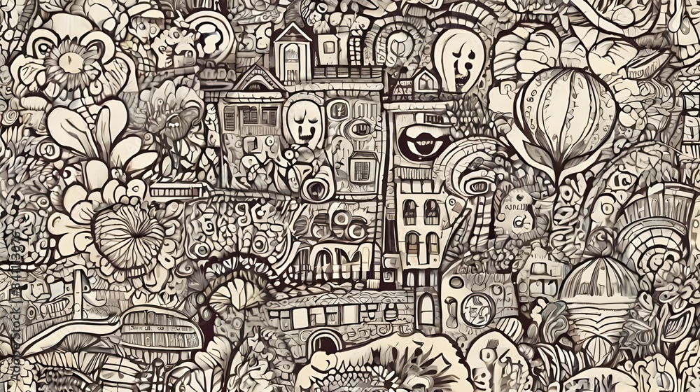Poster funny doodle seamless pattern, artistic background generative ai