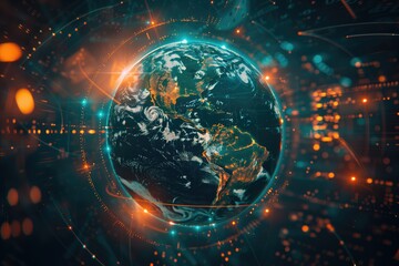Obraz premium digital illustration of the Earth surrounded by glowing connections, symbolizing global connectivity