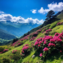 landscape with flowers and clouds