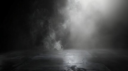 A smoke and light in a dark room or stage background for product placement