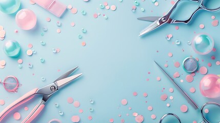 Sleek Minimalistic Manicure Shop Background with Flying Nail Files, Gel Polish, Scissors, and Flashes | Nail Salon Conceptual Design