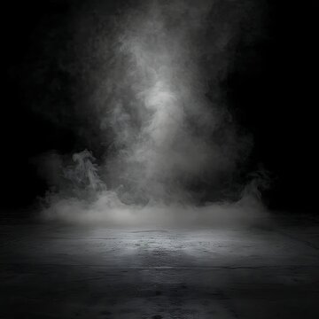 A smoke and light in a dark room or stage background for product placement