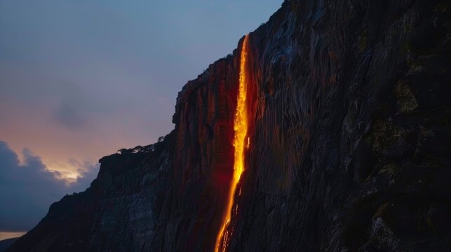 A cascading waterfall alive with the colors of fire a mustsee experience during the firefall phenomenon.