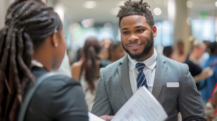 A black man smilling at hiring event