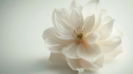 An elegant white flower showcased in a close-up image against a pristine white background, emphasizing its natural beauty and purity