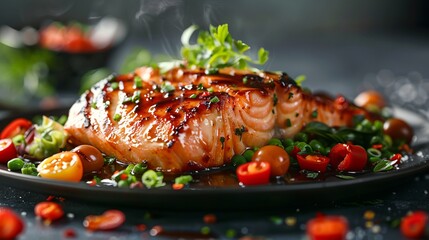 chili glazed salmon with copy space