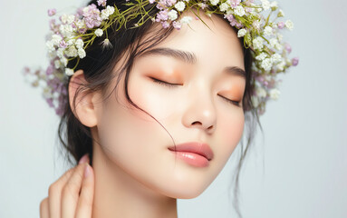 Beauty Spa Asian Woman with clean fresh skin and health wellness isolated on white background. Facial treatment, cosmetology, spa, natural makeup beautiful concept.