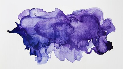 A close-up image of a purple watercolor stain on a white background, copy space